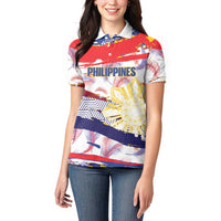 Philippines Sun Tattoo Women Polo Shirt Feathers Filipinas Grunge Style White