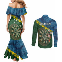 Personalised Solomon Islands Darts Couples Matching Mermaid Dress and Long Sleeve Button Shirt Tropical Leaves Melanesian Pattern LT14 - Polynesian Pride