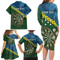 Personalised Solomon Islands Darts Family Matching Long Sleeve Bodycon Dress and Hawaiian Shirt Tropical Leaves Melanesian Pattern