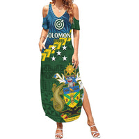 Personalised Solomon Islands Darts Summer Maxi Dress Tropical Leaves Melanesian Pattern LT14 Women Green - Polynesian Pride