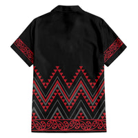 Red Aotearoa Mangopare Kowhaiwhai and Niho Taniwha Family Matching Off The Shoulder Long Sleeve Dress and Hawaiian Shirt Maori New Zealand