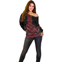 Red Aotearoa Mangopare Kowhaiwhai and Niho Taniwha Off Shoulder Sweater Maori New Zealand