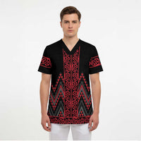 Red Aotearoa Mangopare Kowhaiwhai and Niho Taniwha Scrub Top Maori New Zealand - Polynesian Pride