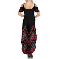 Red Aotearoa Mangopare Kowhaiwhai and Niho Taniwha Summer Maxi Dress Maori New Zealand