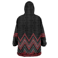 Red Aotearoa Mangopare Kowhaiwhai and Niho Taniwha Wearable Blanket Hoodie Maori New Zealand