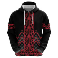 Red Aotearoa Mangopare Kowhaiwhai and Niho Taniwha Zip Hoodie Maori New Zealand