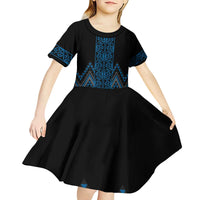 Blue Aotearoa Mangopare Kowhaiwhai and Niho Taniwha Kid Short Sleeve Dress Maori New Zealand
