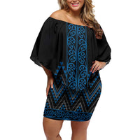 Blue Aotearoa Mangopare Kowhaiwhai and Niho Taniwha Off Shoulder Short Dress Maori New Zealand