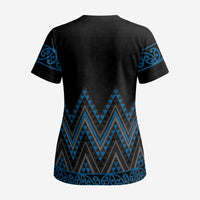 Blue Aotearoa Mangopare Kowhaiwhai and Niho Taniwha Scrub Top Maori New Zealand - Polynesian Pride