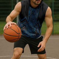 Blue Aotearoa Mangopare Kowhaiwhai Niho Taniwha Sleeveless Hoodie Maori New Zealand - Polynesian Pride