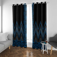 Blue Aotearoa Mangopare Kowhaiwhai and Niho Taniwha Window Curtain Maori New Zealand