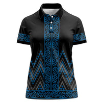 Blue Aotearoa Mangopare Kowhaiwhai and Niho Taniwha Women Polo Shirt Maori New Zealand