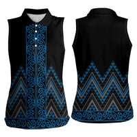 Blue Aotearoa Mangopare Kowhaiwhai and Niho Taniwha Women Sleeveless Polo Shirt Maori New Zealand