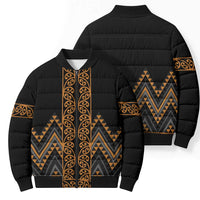 Gold Aotearoa Mangopare Kowhaiwhai Niho Taniwha Bomber Puffer Jacket Maori New Zealand - Polynesian Pride