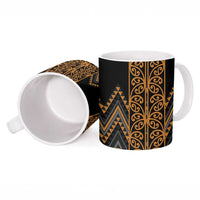 Gold Aotearoa Mangopare Kowhaiwhai Niho Taniwha Ceramic Mug Maori New Zealand - Polynesian Pride