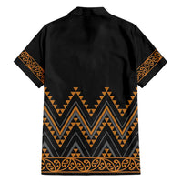 Gold Aotearoa Mangopare Kowhaiwhai and Niho Taniwha Family Matching Long Sleeve Bodycon Dress and Hawaiian Shirt Maori New Zealand