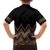 Gold Aotearoa Mangopare Kowhaiwhai and Niho Taniwha Family Matching Short Sleeve Bodycon Dress and Hawaiian Shirt Maori New Zealand