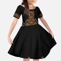 Gold Aotearoa Mangopare Kowhaiwhai and Niho Taniwha Family Matching Short Sleeve Bodycon Dress and Hawaiian Shirt Maori New Zealand