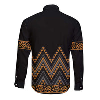 Gold Aotearoa Mangopare Kowhaiwhai and Niho Taniwha Long Sleeve Button Shirt Maori New Zealand
