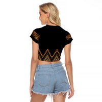 Gold Aotearoa Mangopare Kowhaiwhai and Niho Taniwha Raglan Cropped T Shirt Maori New Zealand