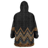 Gold Aotearoa Mangopare Kowhaiwhai and Niho Taniwha Wearable Blanket Hoodie Maori New Zealand