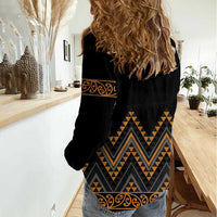 Gold Aotearoa Mangopare Kowhaiwhai and Niho Taniwha Women Casual Shirt Maori New Zealand