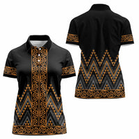 Gold Aotearoa Mangopare Kowhaiwhai and Niho Taniwha Women Polo Shirt Maori New Zealand