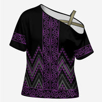 Purple Aotearoa Mangopare Kowhaiwhai Niho Taniwha Cross Shoulder Shirt Maori New Zealand - Polynesian Pride