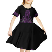 Purple Aotearoa Mangopare Kowhaiwhai and Niho Taniwha Kid Short Sleeve Dress Maori New Zealand