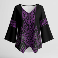 Purple Aotearoa Mangopare Kowhaiwhai Niho Taniwha Kimono Sleeve Blouse Maori New Zealand - Polynesian Pride