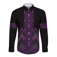 Purple Aotearoa Mangopare Kowhaiwhai and Niho Taniwha Long Sleeve Button Shirt Maori New Zealand