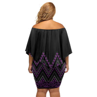 Purple Aotearoa Mangopare Kowhaiwhai and Niho Taniwha Off Shoulder Short Dress Maori New Zealand