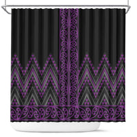 Purple Aotearoa Mangopare Kowhaiwhai and Niho Taniwha Shower Curtain Maori New Zealand