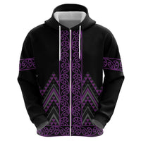 Purple Aotearoa Mangopare Kowhaiwhai and Niho Taniwha Zip Hoodie Maori New Zealand