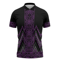 Purple Aotearoa Mangopare Kowhaiwhai Niho Taniwha Zipper Polo Shirt Maori New Zealand - Polynesian Pride