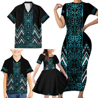 Paua Shell Aotearoa Mangopare Kowhaiwhai and Niho Taniwha Family Matching Short Sleeve Bodycon Dress and Hawaiian Shirt Maori New Zealand