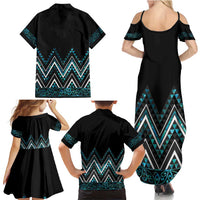 Paua Shell Aotearoa Mangopare Kowhaiwhai and Niho Taniwha Family Matching Summer Maxi Dress and Hawaiian Shirt Maori New Zealand