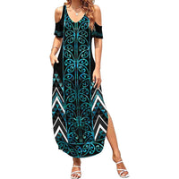 Paua Shell Aotearoa Mangopare Kowhaiwhai and Niho Taniwha Family Matching Summer Maxi Dress and Hawaiian Shirt Maori New Zealand