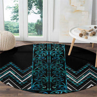 Paua Shell Aotearoa Mangopare Kowhaiwhai and Niho Taniwha Round Carpet Maori New Zealand