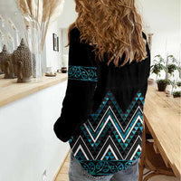 Paua Shell Aotearoa Mangopare Kowhaiwhai and Niho Taniwha Women Casual Shirt Maori New Zealand