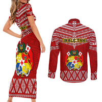 Tonga Rugby Couples Matching Short Sleeve Bodycon Dress and Long Sleeve Button Shirts 2023 World Cup Tongan Kupesi Ngatu Pattern LT14 - Polynesian Pride