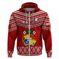 Custom Tonga Rugby Hoodie 2023 World Cup Tongan Kupesi Ngatu Pattern LT14 Zip Hoodie Red - Polynesian Pride