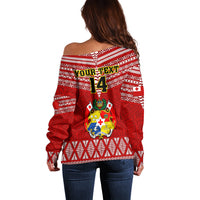 Custom Tonga Rugby Off Shoulder Sweater 2023 World Cup Tongan Kupesi Ngatu Pattern LT14 - Polynesian Pride