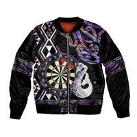 Personalised New Zealand Darts Bomber Jacket Ngutukaka Manaia Taniko Luxury Purple - Polynesian Pride