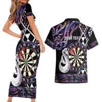 Personalised New Zealand Darts Couples Matching Short Sleeve Bodycon Dress and Hawaiian Shirt Ngutukaka Manaia Taniko Luxury Purple - Polynesian Pride