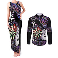 Personalised New Zealand Darts Couples Matching Tank Maxi Dress and Long Sleeve Button Shirt Ngutukaka Manaia Taniko Luxury Purple - Polynesian Pride