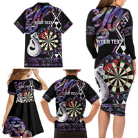 Personalised New Zealand Darts Family Matching Long Sleeve Bodycon Dress and Hawaiian Shirt Ngutukaka Manaia Taniko Luxury Purple - Polynesian Pride