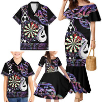 Personalised New Zealand Darts Family Matching Mermaid Dress and Hawaiian Shirt Ngutukaka Manaia Taniko Luxury Purple - Polynesian Pride