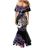 Personalised New Zealand Darts Family Matching Mermaid Dress and Hawaiian Shirt Ngutukaka Manaia Taniko Luxury Purple - Polynesian Pride