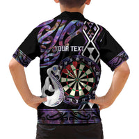 Personalised New Zealand Darts Family Matching Puletasi and Hawaiian Shirt Ngutukaka Manaia Taniko Luxury Purple - Polynesian Pride